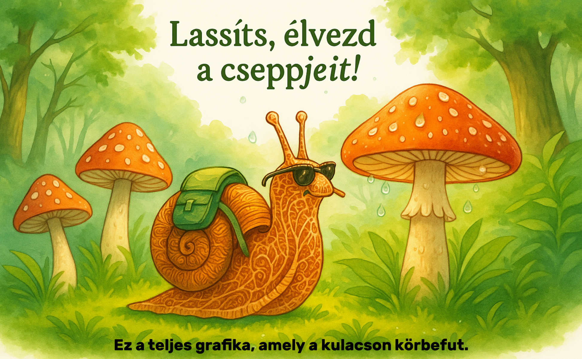 Lassulj, élvezd a cseppet! – MycoChill kulacs teljes grafikája csigával és gombákkal – Gaia Design